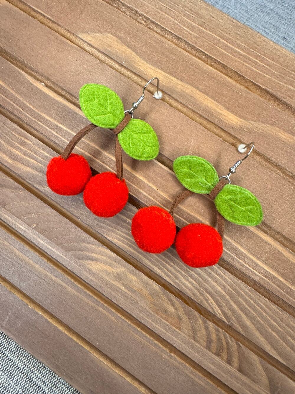 Red Cherry Earrings Fun Fruit Earrings Red Accessories Felt Earrings